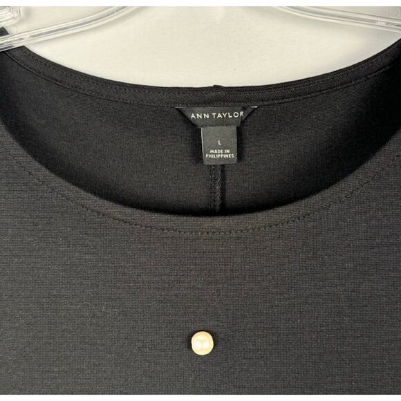 Womens Ann Taylor Black Pearl Embellished Top Size L Career Classic Church Comfy - Picture 2 of 6